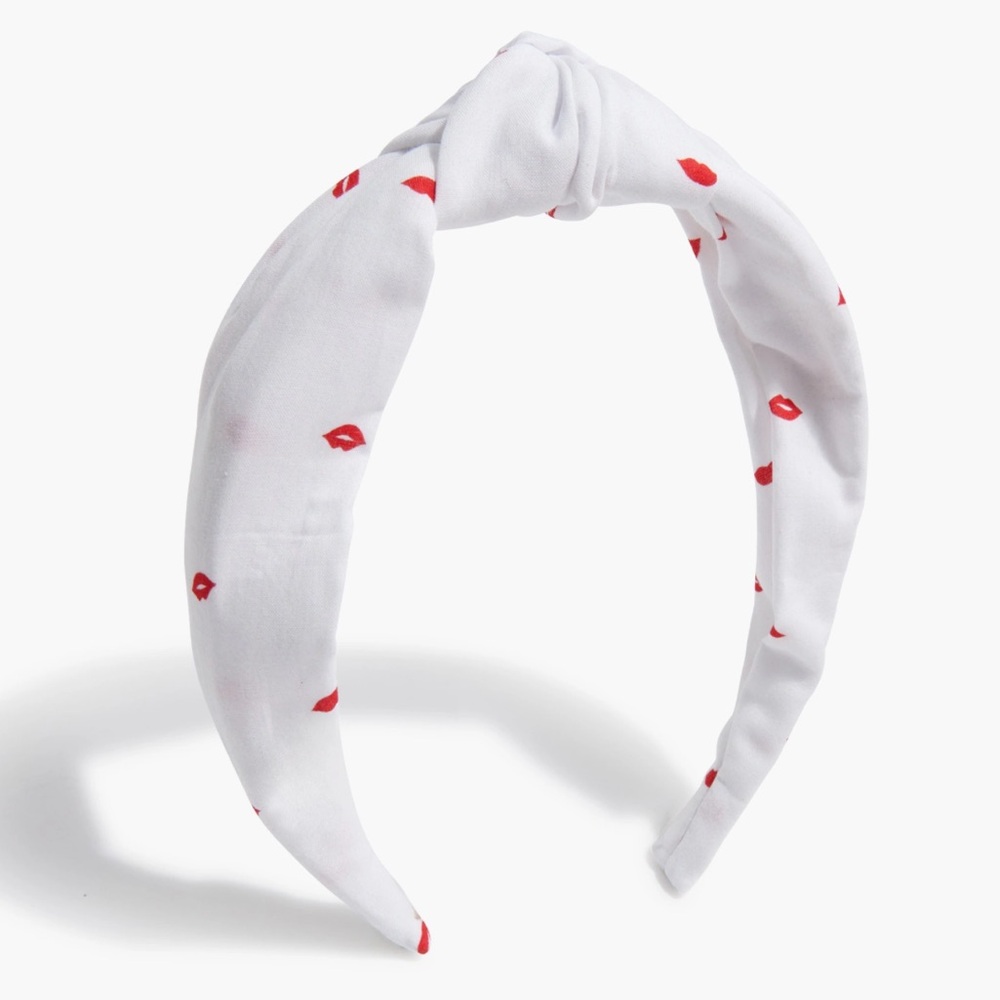 NEW J. Crew White Headband with Red Lips